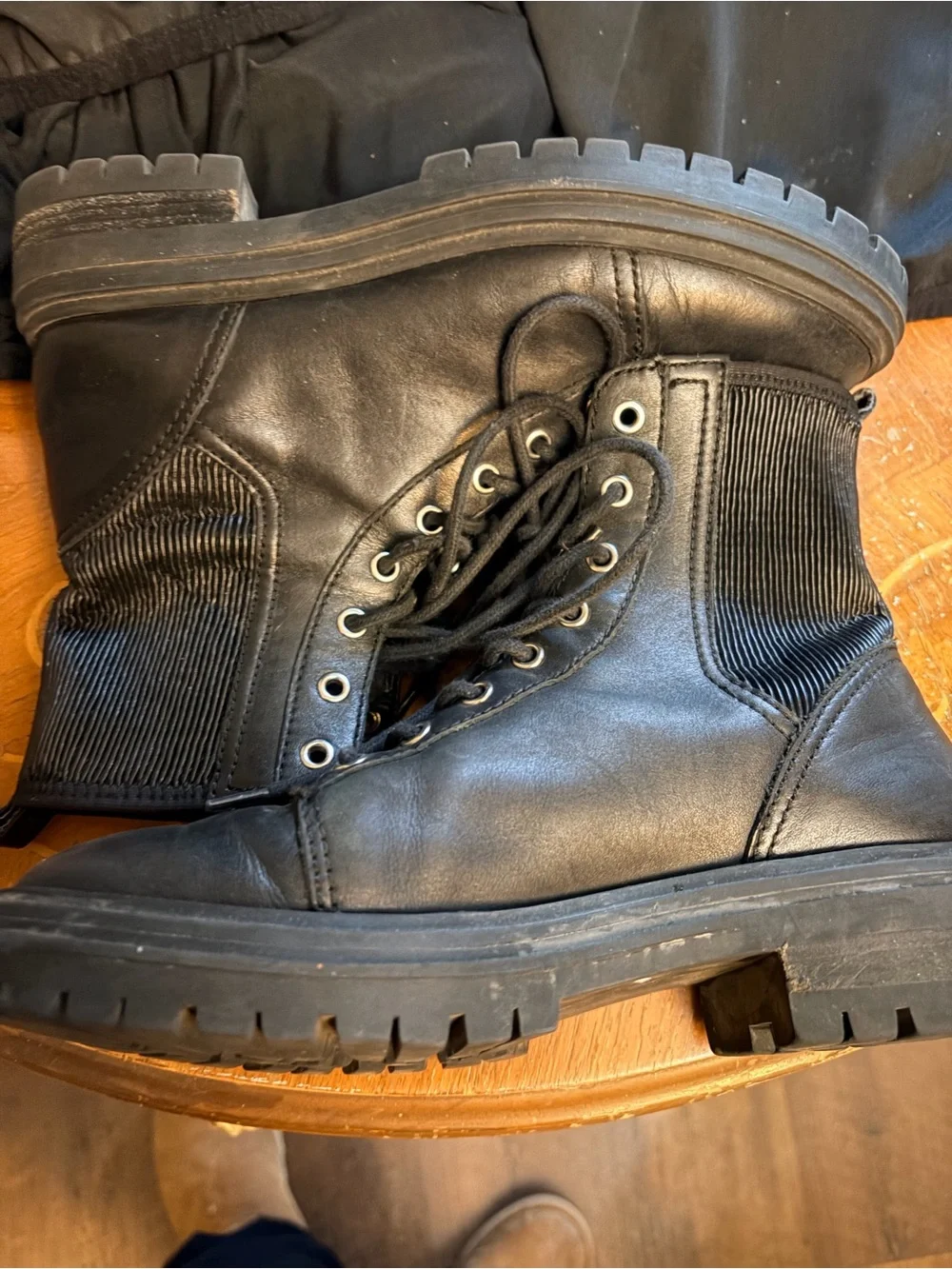 Vince Camuto Black Leather Lace-Up Combat Boots